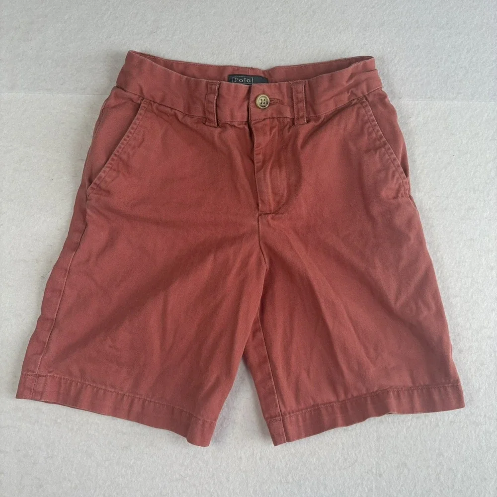 Polo Ralph Lauren Boys Chino Shorts Size 8 Coral Classic Fit Flat Front